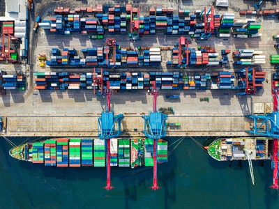 Cargo ship on deck with containers