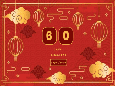 Chinese New Year 2026 decorations and lanterns with text 60 days before CNY